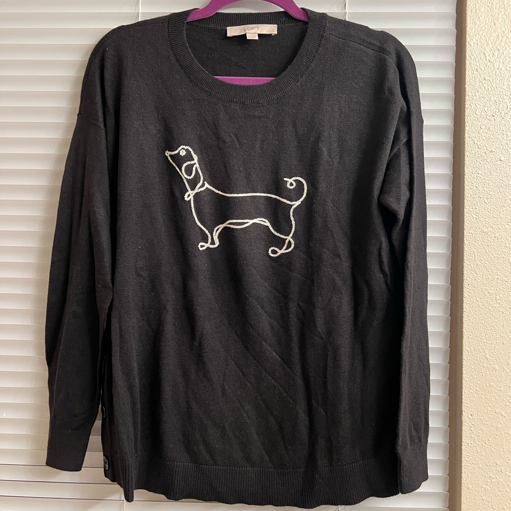 LOFT Black Sweater with Dachsund
